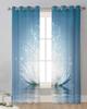 Flower Abstract Blue Lotus Sheer Curtains for Living Room Decoration Window Curtains for Kitchen Tulle Voile Organza Curtains