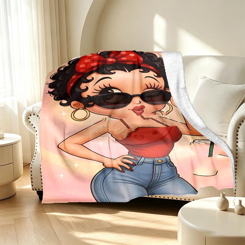 Betty Boop Pattern Blanket for Home Decoration, Bed, Sofa, Car Travel, Camping, Suitable for All Seasons, Birthday Christmas Gift