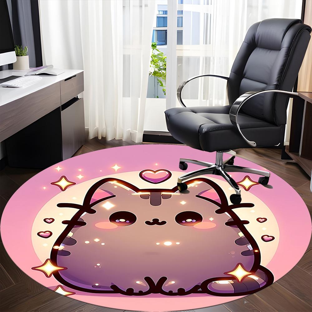 1 szt. Pusheen Uroczy Kot Okrągły Dywanik Biurowy, Pod Krzesła Biurowe, Sypialnia, Salon, Wystrój Domu, Dekoracja Pokoju, Dostępny w Różnych Rozmiarach