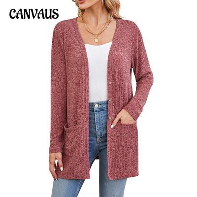 Autumn and Winter Women's Cardigan with Buttons Solid Color Comfortable Casual Loose Long Sleeve Pocket Cardigan Jacket