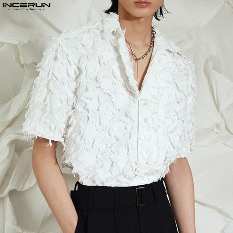 

INCERUN Летние мужские жаккардовые рубашки с короткими рукавами и топы