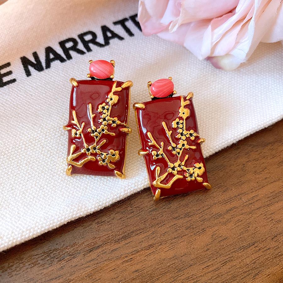 Silver needle new Chinese drip oval square stone earrings niche high-end stud earrings design niche earrings women