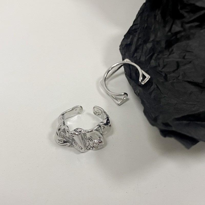 Korean Style S925 Silver Plated Irregular Double Layer Open Finger Ring for Women