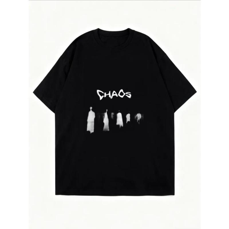 White Oversized T Shirt With Chaos Print And Abstract Design For Casual Wear