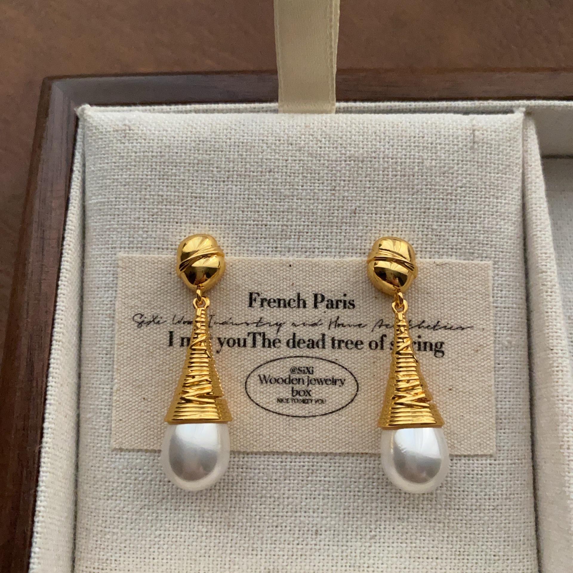 French drop-shaped pearl earrings temperament minimalist retro elegant earrings