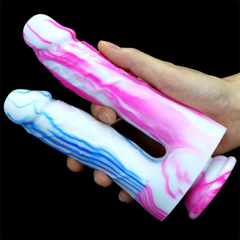 Two-pronged Mixed Color Silicone Double-headed Penis Size Fake Penis Female Anal Plug Masturbation Device Adult Products