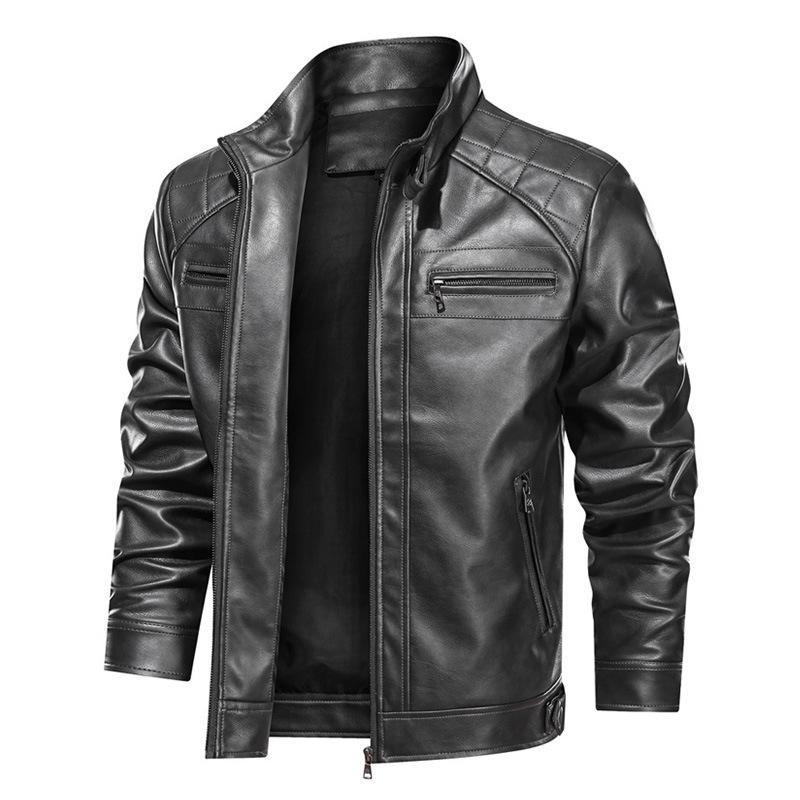 European and American simple PU leather jacket leather jacket men's autumn and winter new locomotive jacket European size