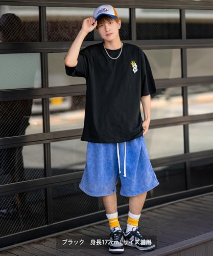 IMPROMES Casual SIDEWAYSTANCE Men's Black Short Sleeve T-Shirt with Thick Embroidered Crown S Logo