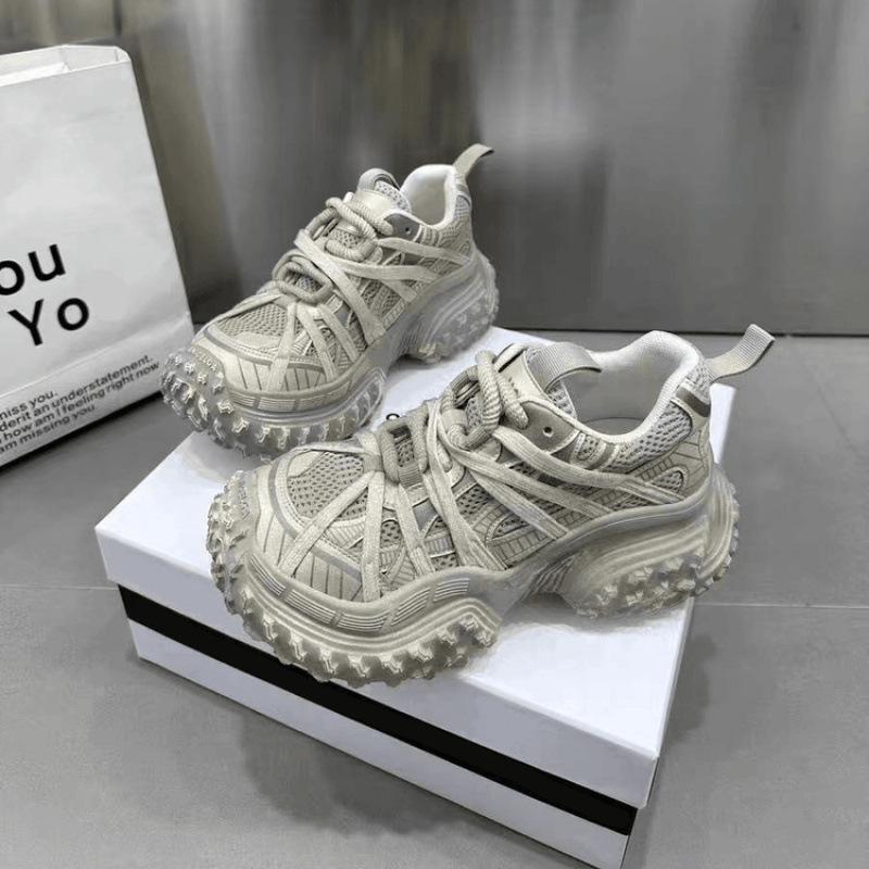 Fashion Thick-soled mesh breathable durian bottom silver dad shoes for women to increase height 2024 new casual sports shoes