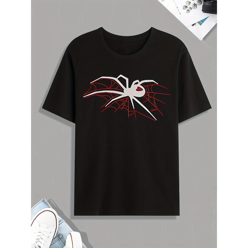 European Size Spider Web Print Tee Shirt, Tee For Men, Casual Short Sleeve T-shirt For Summer Spring Fall, Tops As Gifts