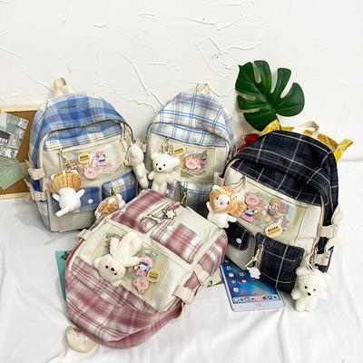 Schoolbag Female Harajuku High School Elementary School Elementary School Student Plaid Backpack Cute Large Capacity Travel Backpack
