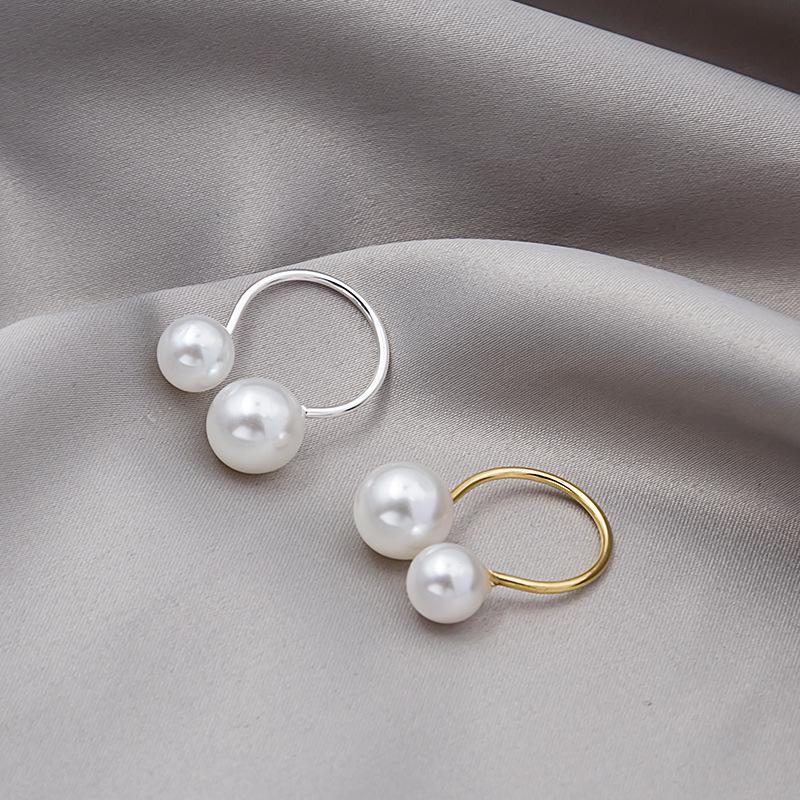 J588 Minimalist Double Pearl Open Ring for Women