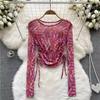 Stylish Summer Tie-Dye Mesh Long-Sleeve T-Shirt with Drawstring