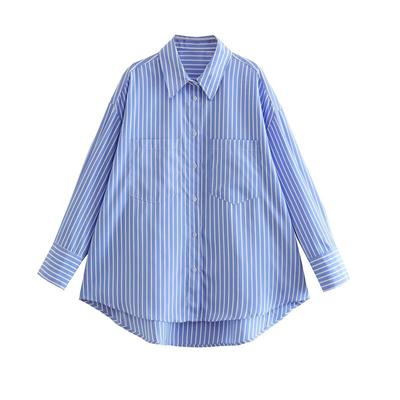 Blue Striped Shirt Women Casual Oversized Long Shirt Woman Fashion Button Up Long Sleeve Shirts Office Loose Shirt