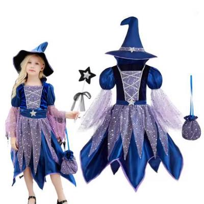 Halloween Party Kostüme Kleid Mädchen Kinder Cosplay Karneval Hexenkostüm Kürbistasche Hut Zauberstab