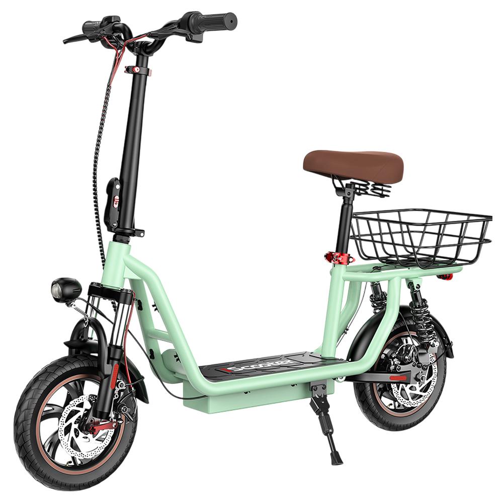 iScooter i12 Electric Scooter with Seat & Rear Basket, 500W Motor, 36V 7.5Ah Battery, 12-inch Pneumatic Tire