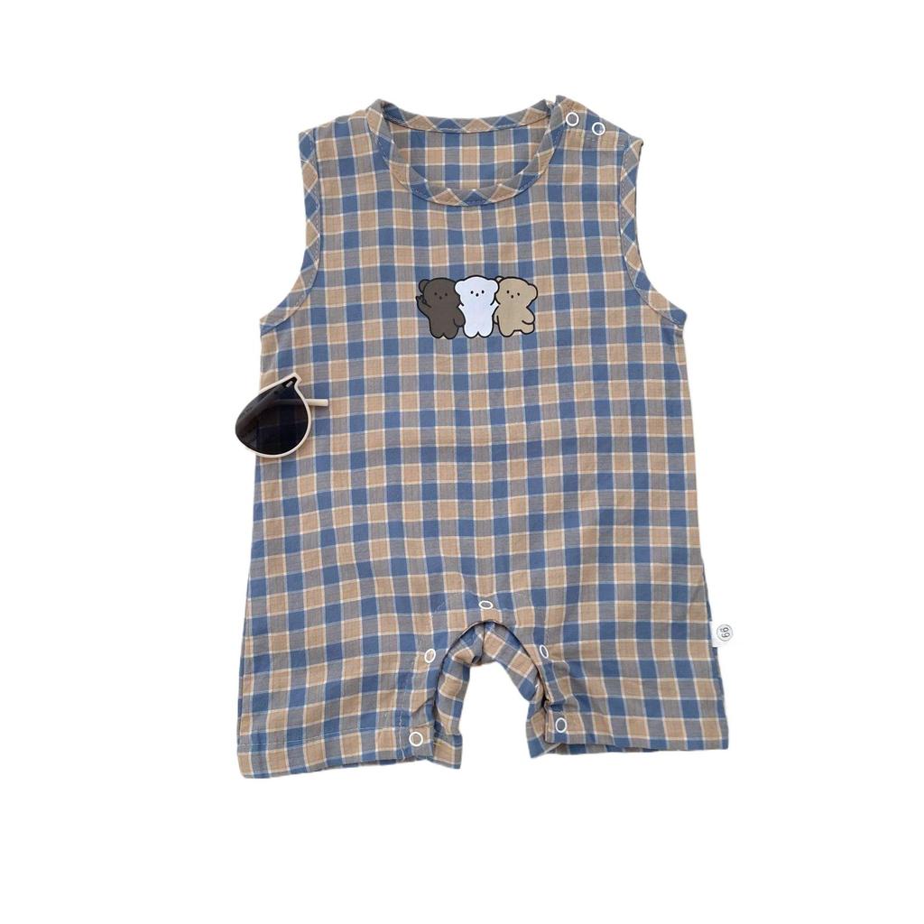Plaid Sleeveless Baby Romper - Summer Korean Style Jumpsuit for Boys and Girls