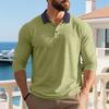 American Style Mens Turn Down Collar Color Block Long Sleeve Casual Polo Shirt