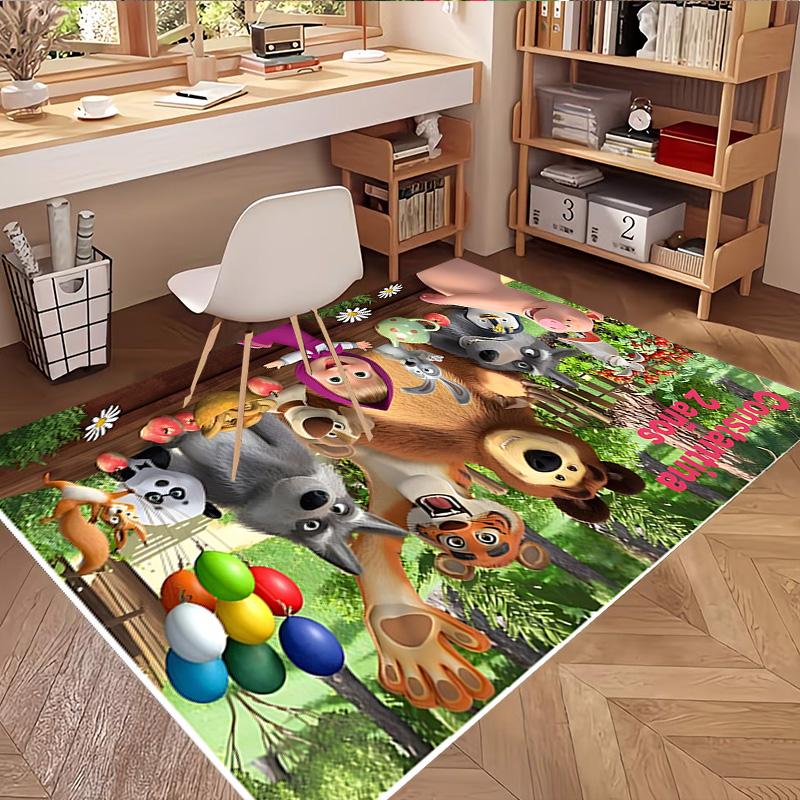 Masha and The Bear Print Rug, Washable Floor Carpet, For Entryway Dorm Laundry Room Office Study, Home Decor Birthday Christmas Gift