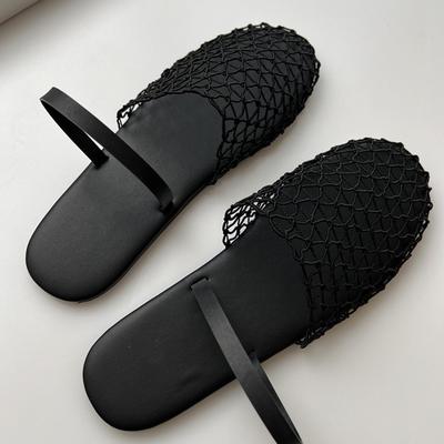 2025 Retro Mesh Gewebte Hohle Flachboden-Tasche Kopf Hausschuhe Runde Zehe Oberbekleidung Sandalen Damen Atmungsaktiv Hohle Atmungsaktiv