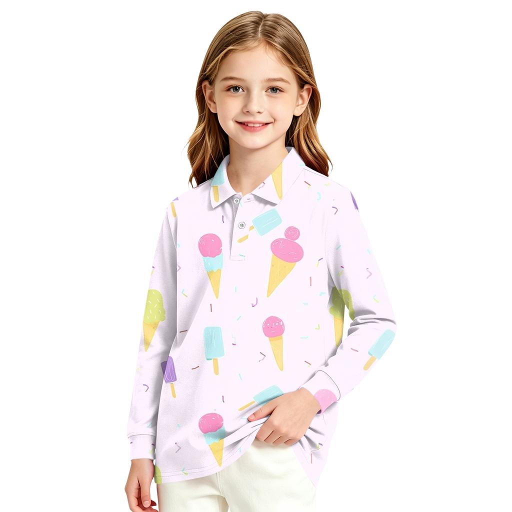 Girls' Long Sleeve Printed School Uniform Blouse for Everyday Wear