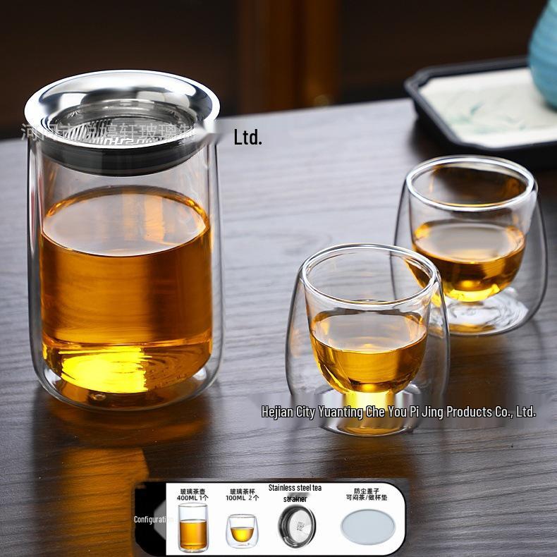 Double-Layer Glass Teapot with Infuser - Anti-Scald, Single-Serve Tea Set for Home or Office