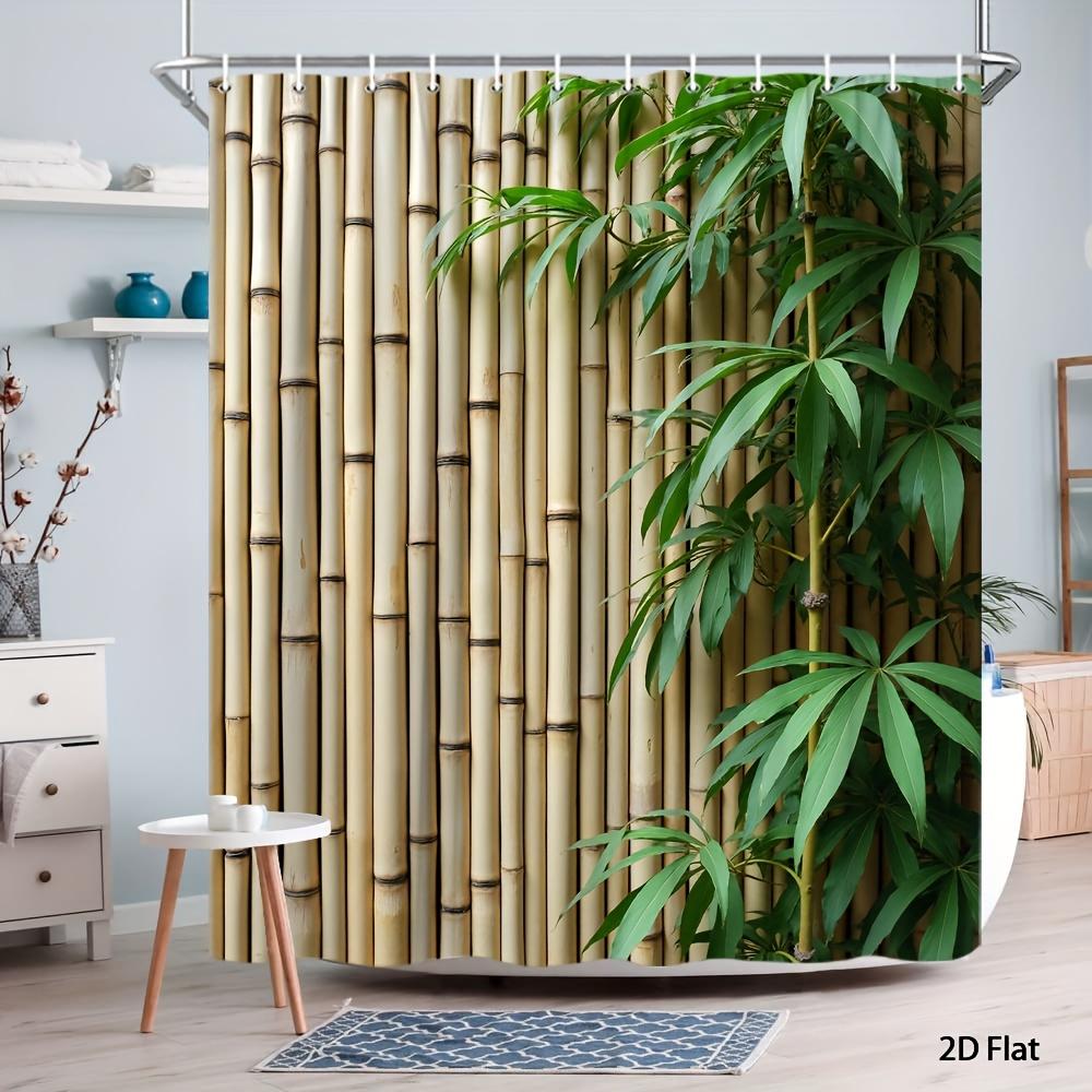 Tenda Doccia Recinzione Naturale 180x180cm – Steli e Foglie Verdi Rustici su Beige, Arredo Bagno Minimalista Zen, 12 Ganci