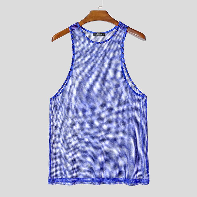 INCERUN Débardeurs T-shirts Transparents en Maille Ajourée Sans Manches pour Homme