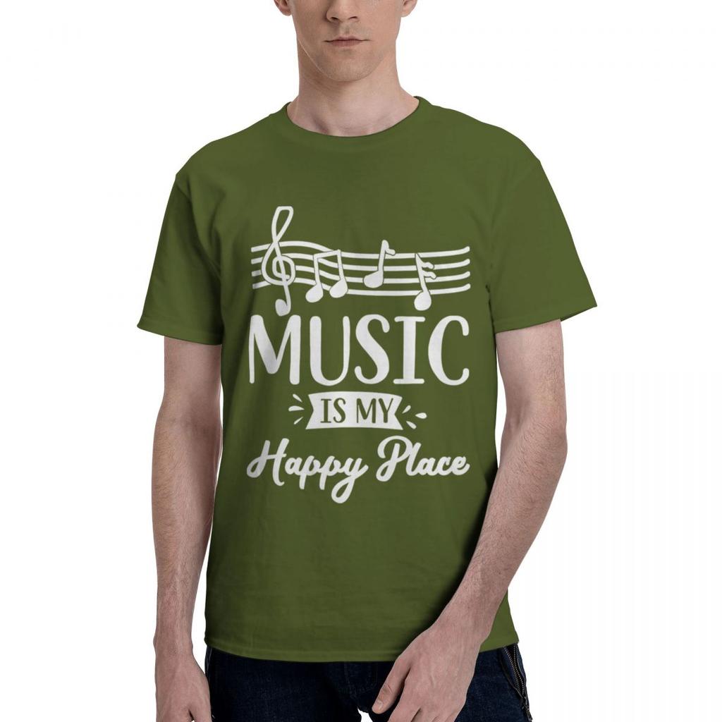 Music Is My Happy Place 100 Cotton Casual Breathable Confortable Vintage Designer Clothes Men Funny Shirt