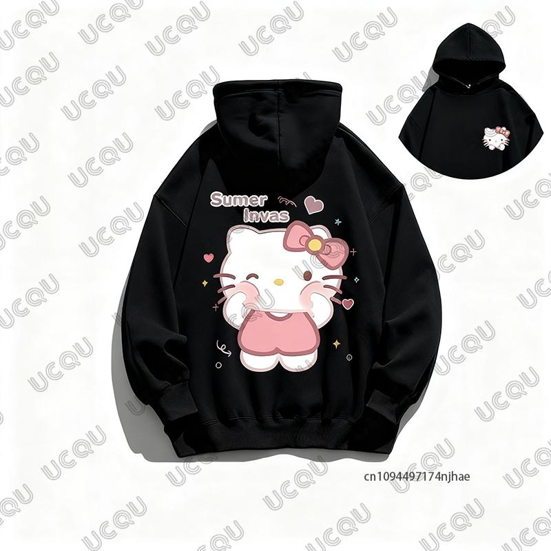 Autumn Winter New Cute Cartoon Hello Kitty Print Cotton Hoodies For Women Long Sleeve Sweatshirt Casual Pullover Couple Y2K Tops