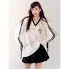 Bow Tie Women Long Sleeved T-shirts V-neck Loose Long Sleeved Pullover Tee Korean Style Autumn New Fashion Women's Top