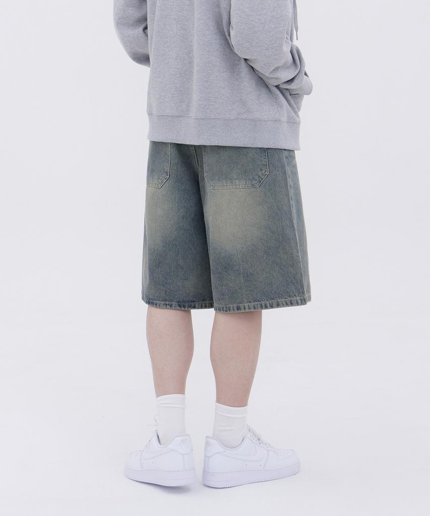 Akeusi Vintage Gewaschene Street Oversized Knielange Jeanshose Unisex (blau)