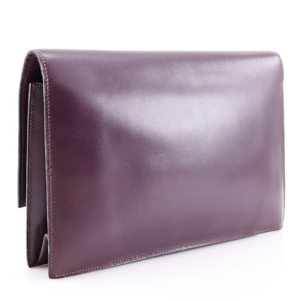 Hermes Fako Clutch Bag Vintage Bordeaux Box Carf Women Used