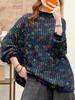 Women's Plus Size Floral High Neck Sweater - Autumn/Winter 2025 Relaxed Fit