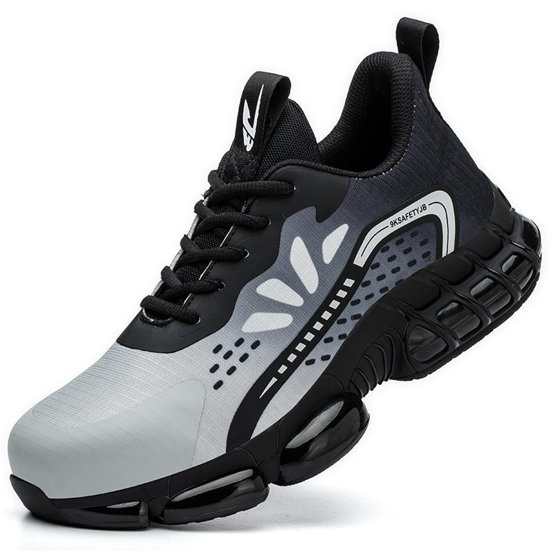 Mjythf New Men Work Sneakers Air Cushion Safety Shoes Anti Smashing Anti Stabbing Work Shoes Breathable Mesh Steel Toe Shoes