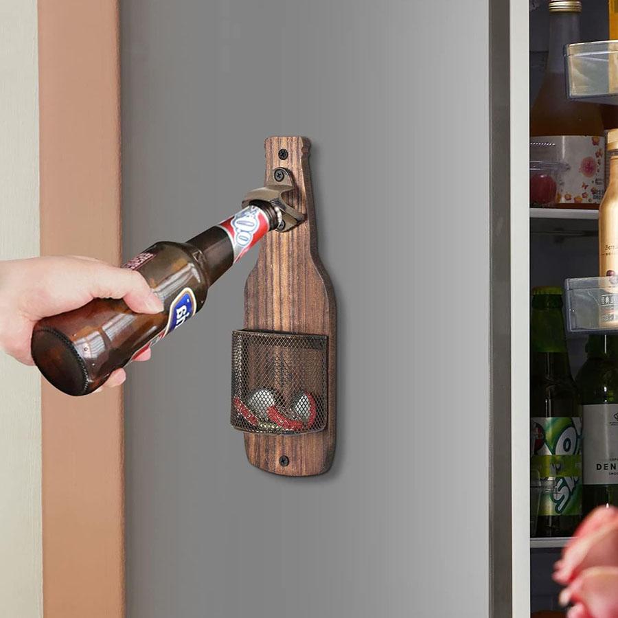 Wooden wall mounted bottle opener, solid wood beer screwdriver, creative wall mounted bottle design, storage bottle opener