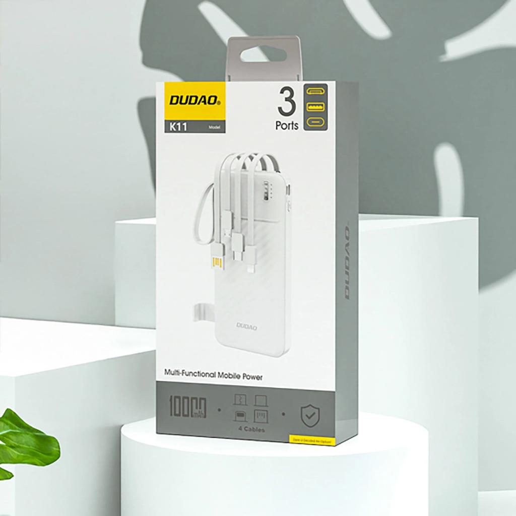 Powerbank Dudao K11 10000Mah Z Wbudowanymi Kablami - Biały