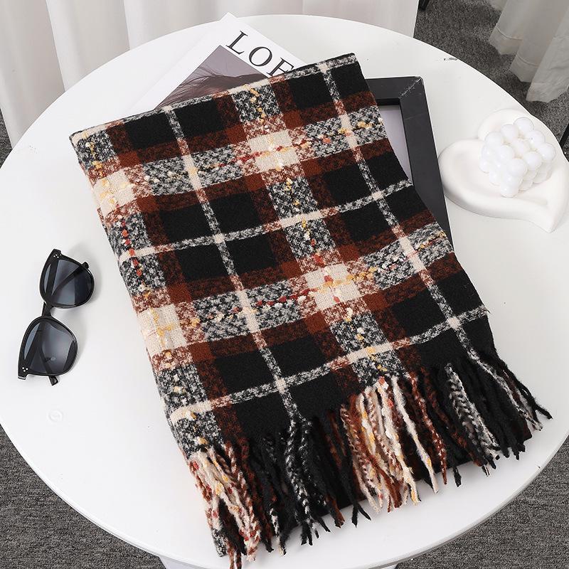 Women's Faux Cashmere Plaid Scarf - Korean Style, Thick & Warm Autumn/Winter Shawl