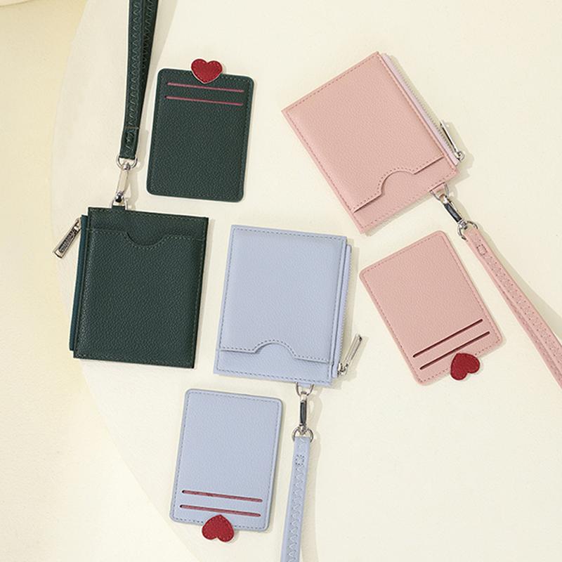 Läderkorthållare Miniplånbok Dam Kortplånbok Taggar Hållare för flickor Busskortfodral med dragkedja Slim ficka