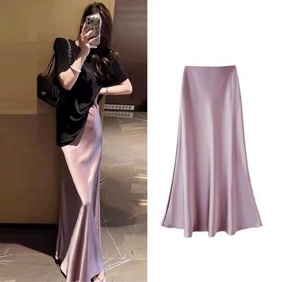 Women's High Waist Satin A-Line Skirt Elegant Mermaid Long Skirt Office Commute Summer Wear