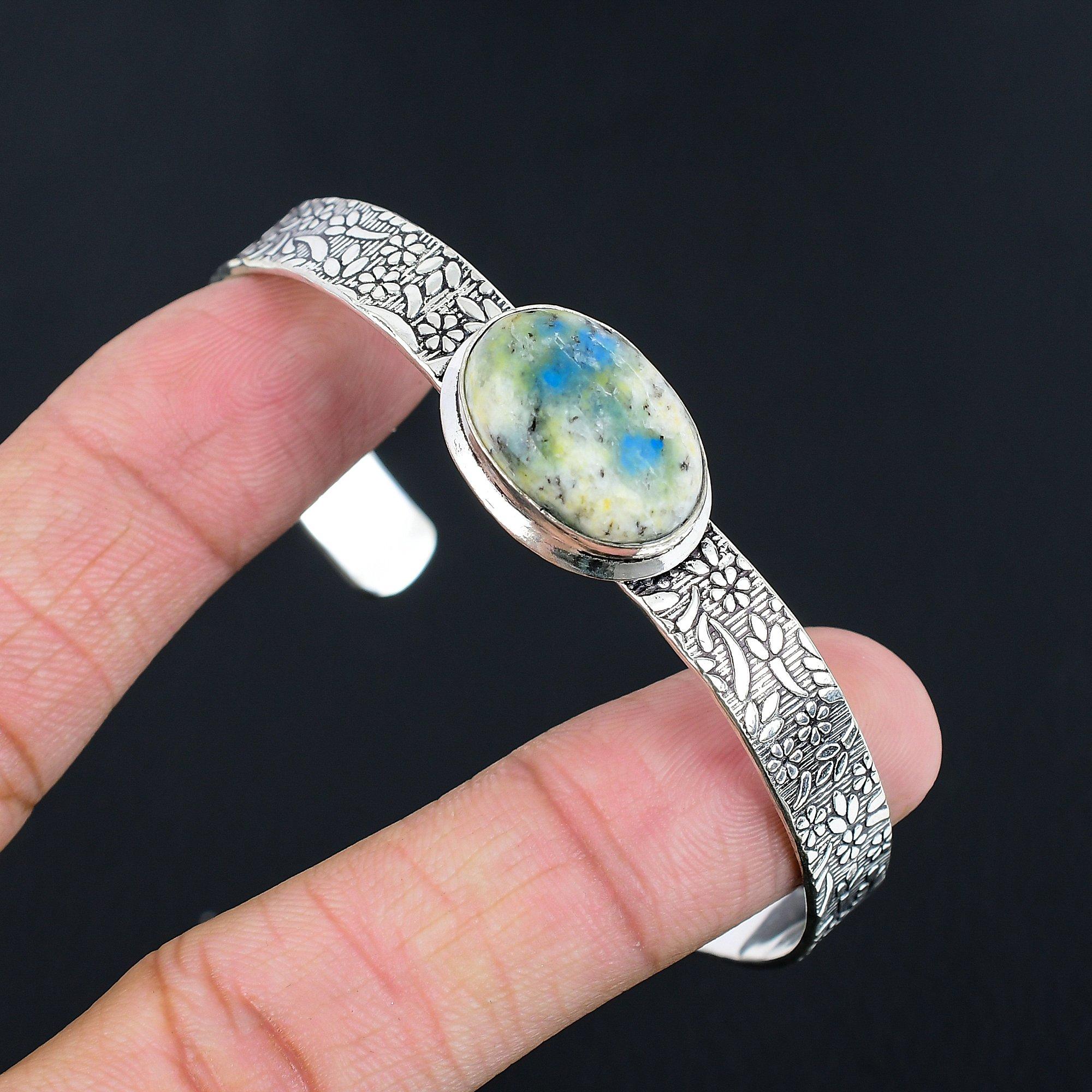 

Распродажа ко Дню памяти Стерлинговое серебро Натуральный К2 Яшма Ручной работы Помолвочный браслет Adjustable