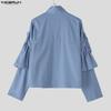 INCERUN Oversized Men Stand Neck Bow Knot Long Sleeve Casual Loose Shirts Tops