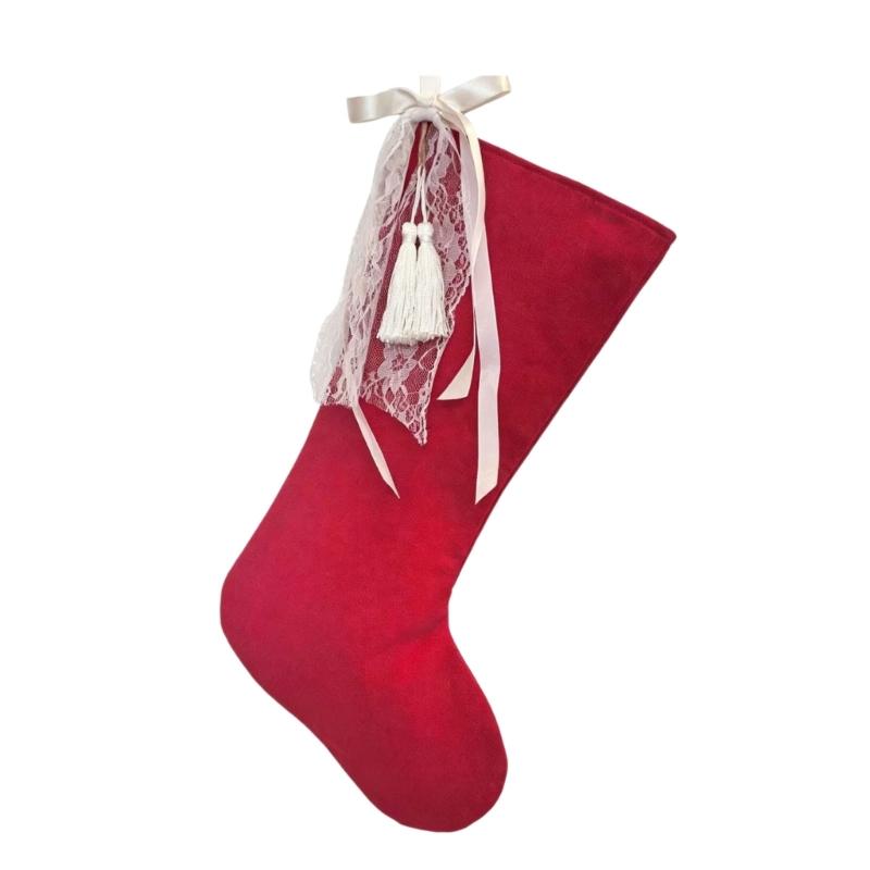 Holiday Stocking Ornament Soft Fabric with Top Tie for Christmas Tree Wall Doorway or Window Use Seasonal