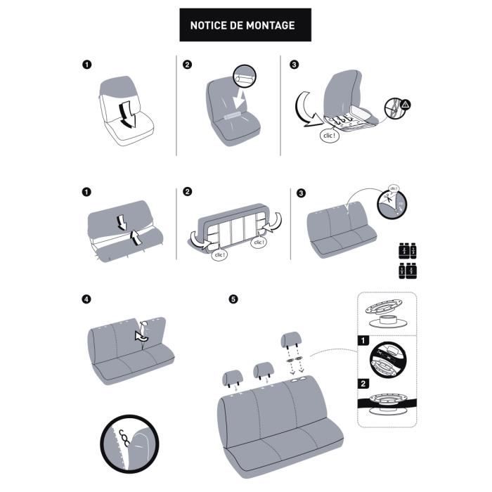 Housses de sièges - DBS - Universelles - Anti-dérapant - Lavable - Noir + Jacquard