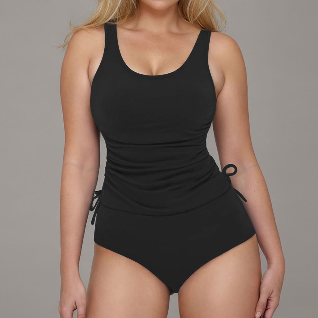 2026 Drawstring Tankini 2 Pieces Swimsuit Women Printed Swimwear Female Solid Bathers Bathing Swimming Swim Suit Beachwear XXL