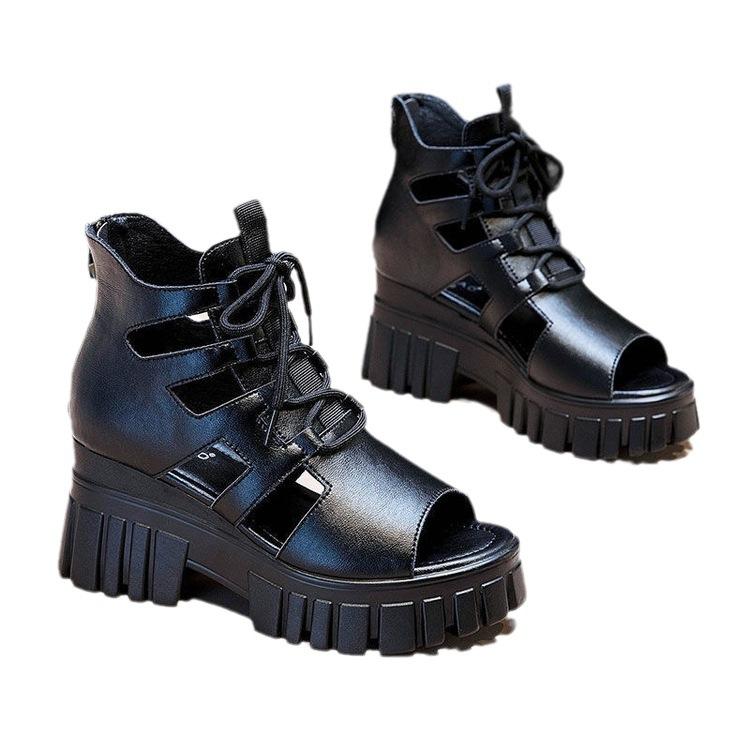 Roman Sandals Women's New Summer with Fish Mouth High Heel Muffin Thick Sole Heightened Wedge Heel Fashion Cool Boots