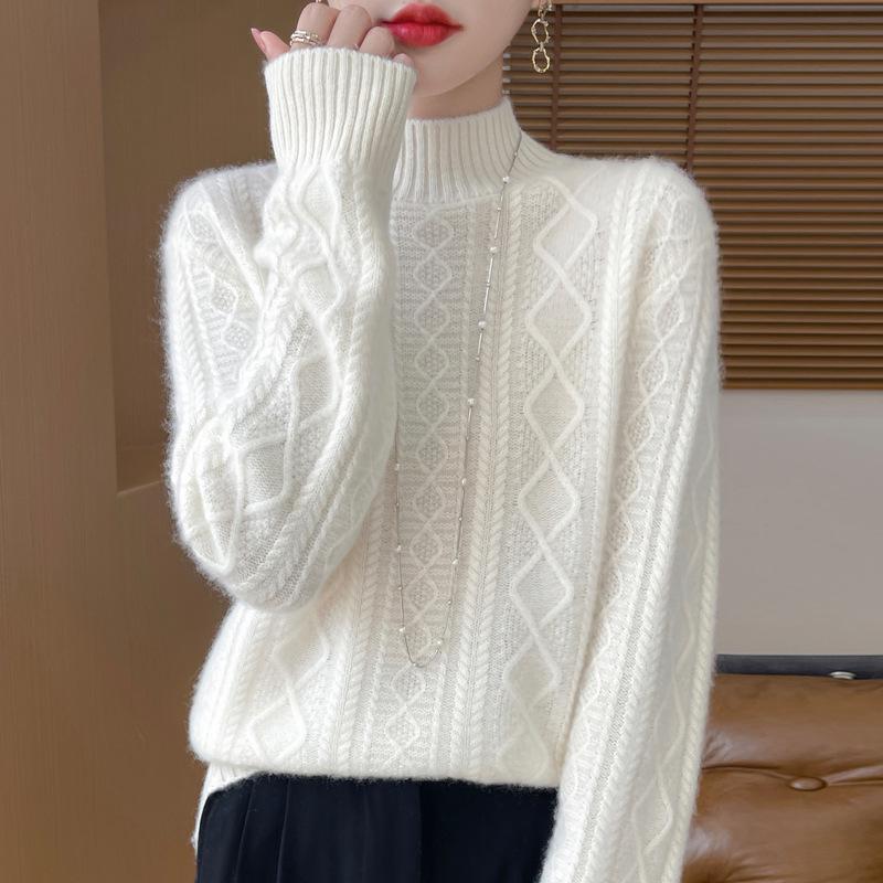 Women's Fashion Pure Wool Cable Knit Turtleneck Sweater for Fall/Winter
