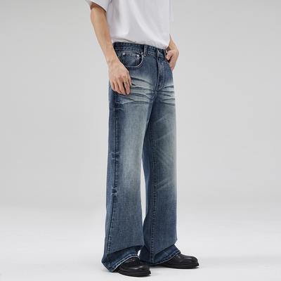 New Spring and Summer American Corrugated Cat Whisker Jeans Men's Loose A-line Micro-flare Trousers