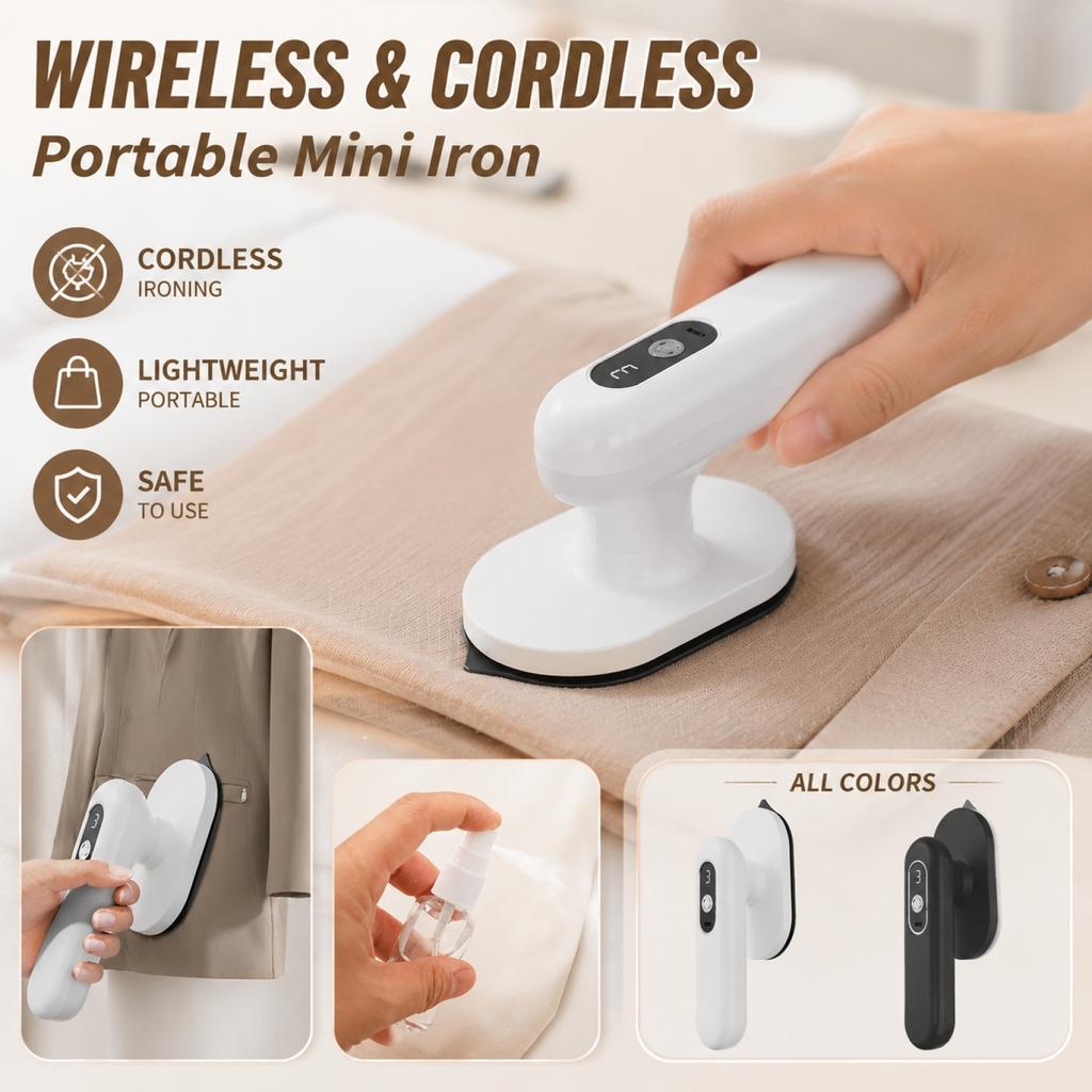 Portable Wireless Mini Iron Compact Small Power Rechargeable Iron for Dormitory Travel Use Lightweight Handheld Fabric Steamer