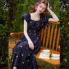 Bailuyu Summer Square Neck Embroidered Cotton Slimming Long Dress